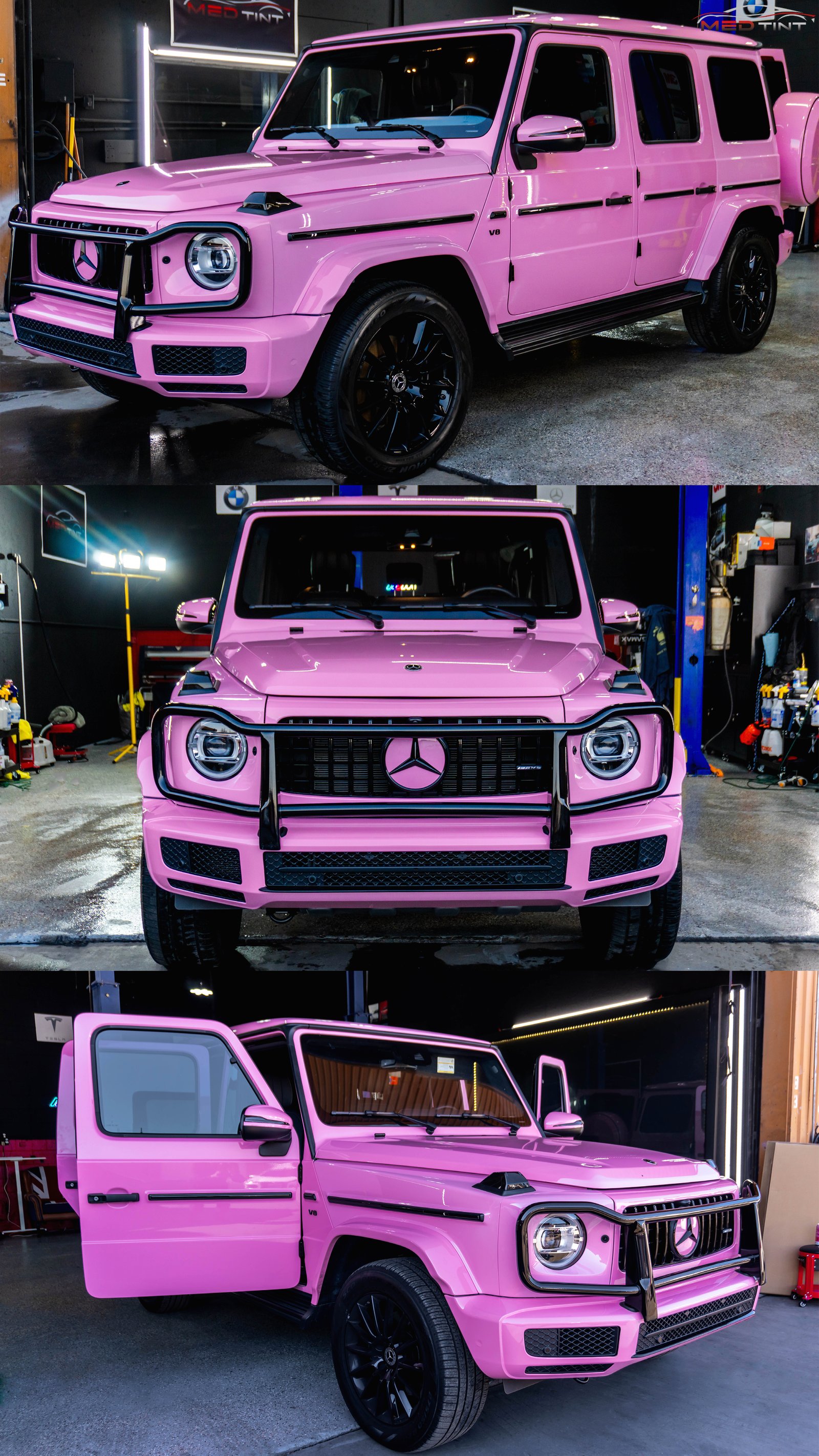 Pink Mercedes G-Wagon vinyl wrap at Med Tint Shop