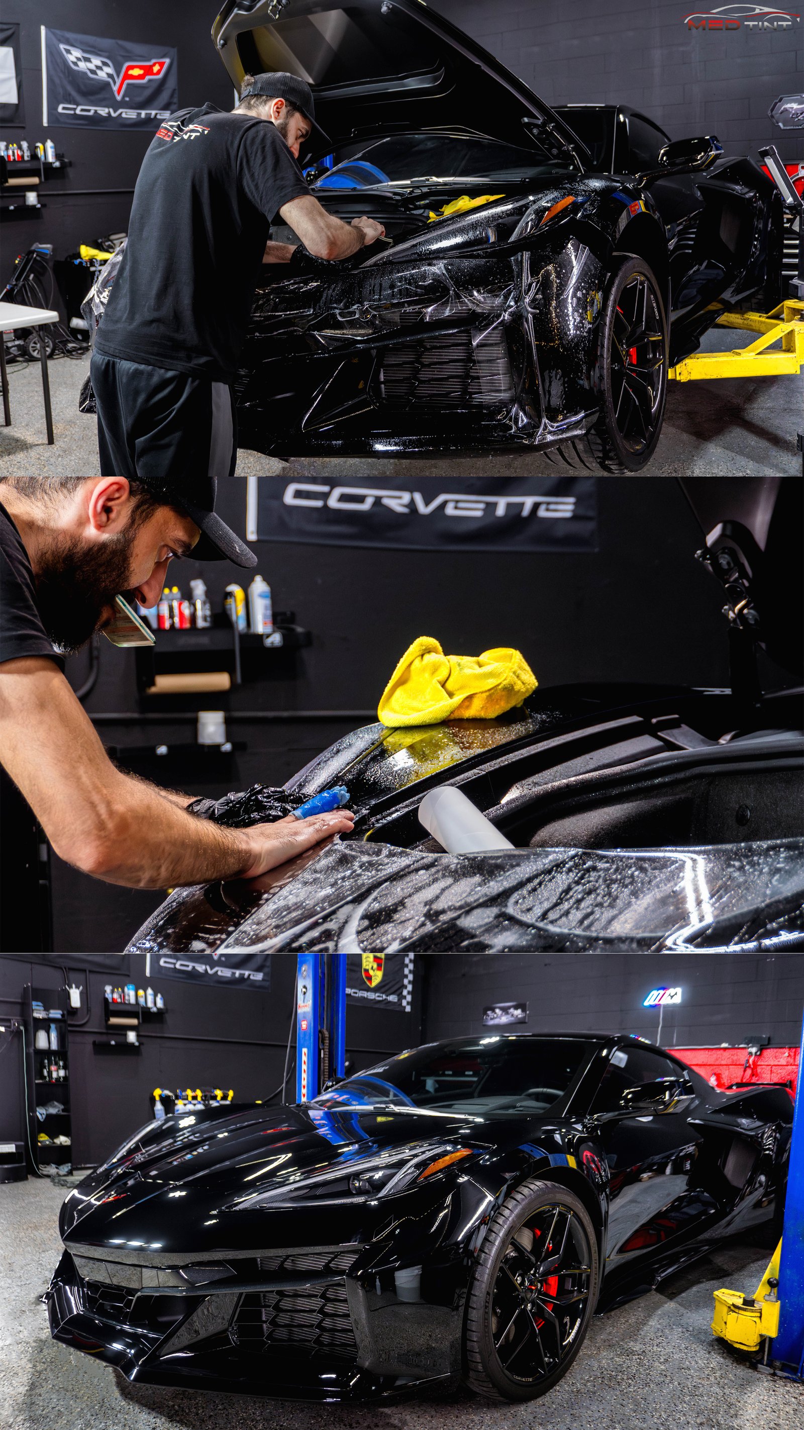 Corvette paint protection film installation at Med Tint Shop